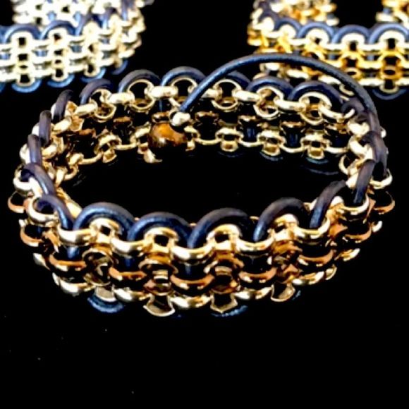 AnnMargaret CHAINED LEATHER 3-STRAND BRACELET - Picture 1 of 6